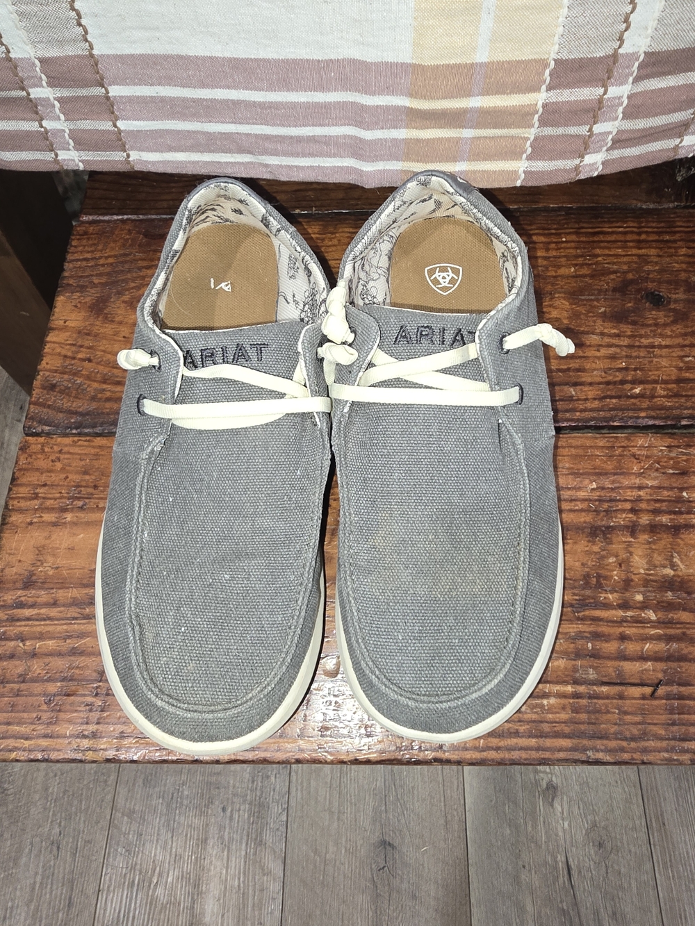 Ariat Gray Canvas Slip-On Loafers with Cream Laces